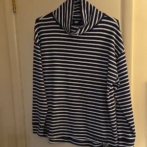 Lands End Womens Navy And White Nautical Top Size L